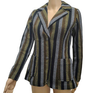 70s Striped Tread Design Fitted Single Breasted Blazer Outside Pockets SZ Small